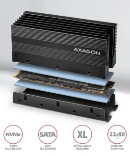 Alternative view of AXAGON AXAGON CLR-M2XL passive ALU heatsink M.2 36mm h