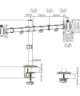 Alternative view of Gembird Adjustable desk 2-display mounting arm (rotate, tilt, swivel), 17 inches-32 inches, up to 9 kg