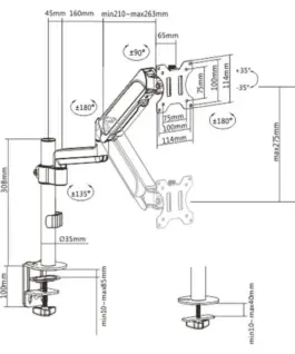 Alternative view of Gembird Adjustable desk display mounting arm, 17 inches -32 inches, up to 9 kg