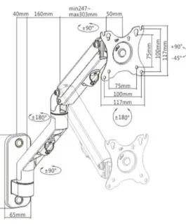 Alternative view of Gembird Adjustable wall display mounting arm, up to 27 inches/7 kg
