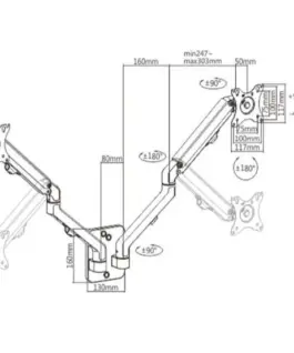 Alternative view of Gembird Adjustable wall 2-display mounting arm, 17 inches-27 inches, up to 7 kg