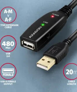 Alternative view of AXAGON AXAGON ADR-220 USB 2.0 A-M -> A-F act 20m cabl