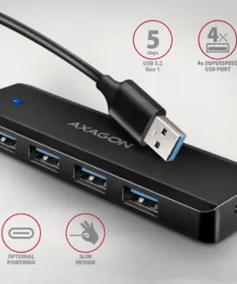 Alternative view of AXAGON HUE-C1A, HUB 4-port USB 3.2 Gen 1 19cm кабел