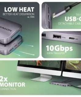 AXAGON HMC-12GM2 USB hub 12in1 10Gbps HDMI DP LAN M.2