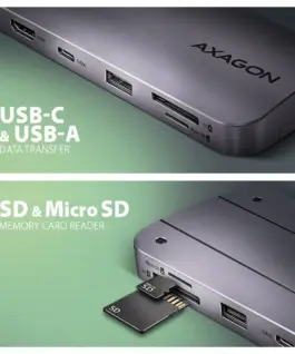 AXAGON HMC-6GM2 USB hub 6in1 10Gbps HDMI M.2 NVME PD