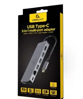 Gembird USB-C Hub for HDMI 1xUSB-C GbE 2xUSB-A Card PD