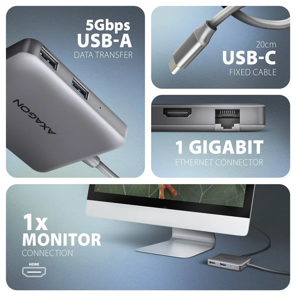 AXAGON HMC-5HL 2xUSB-A 4K HDMI GLAN PD100W USB-C 15cm - Image 3