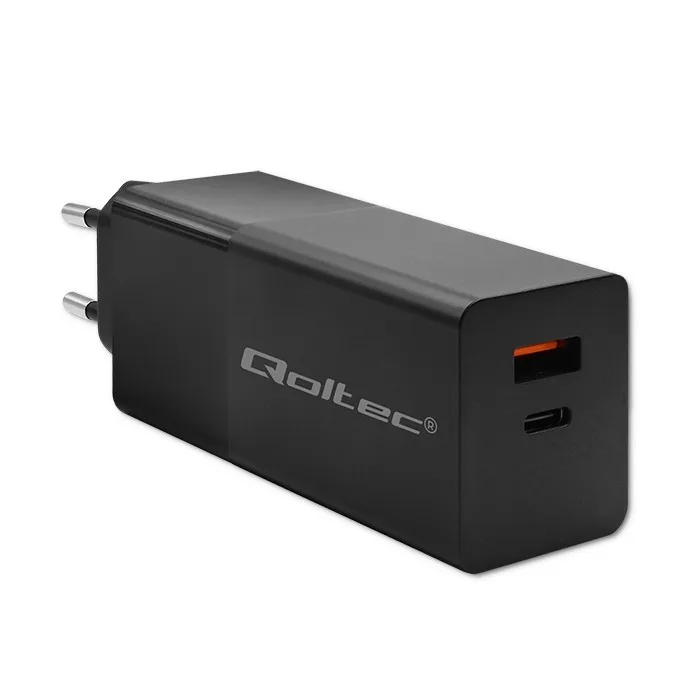 Qoltec GaN Power PRO зарядно 1xUSB C 1xUSB 100W