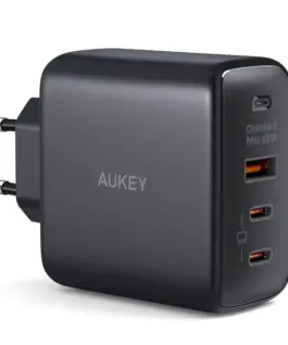 AUKEY AUKEY PA-B6T черен Omni a II GaN мрежово зарядно 3xUSB (2xUSB C+ 1xUSB A) 65W QC