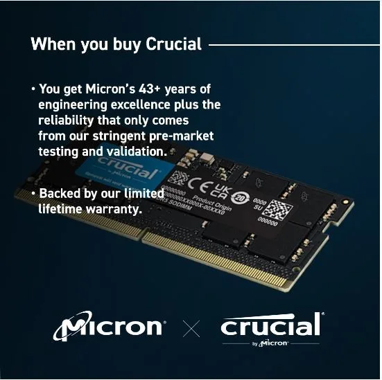Crucial памет за лаптоп DDR5 SODIMM 96GB(2*48) /5600 CL46 (16Gbit) - Image 4