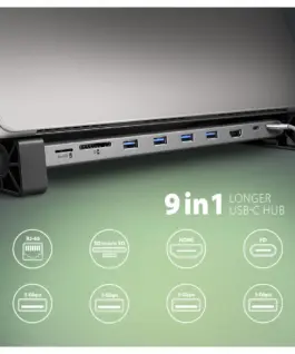 Alternative view of AXAGON HMC-10HLS USB hub 10in1 5Gbps,4xUSB,HDMI,LAN,SD