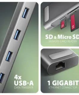 AXAGON HMC-10HLS USB hub 10in1 5Gbps