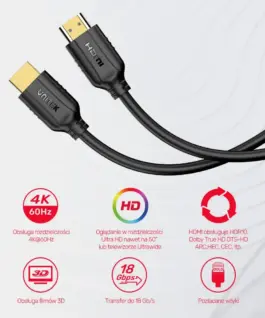 Alternative view of Unitek HDMI кабел 2.0 4K 60Hz ,3m C11079BK-3M