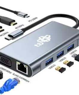 Alternative view of TB HUB 8in1 адаптер USB C HDMI x2 USB VGA RJ45 PD
