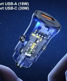 USAMS зарядно за кола 30W 1xUSB+1 1xUSB-C Fast charge