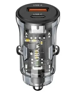 USAMS зарядно за кола 30W 1xUSB+1 1xUSB-C Fast charge
