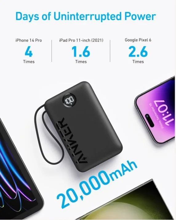Anker външна батерия 335 20000 mAh 22.5W with USB-C кабел - Image 3