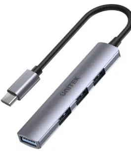 Unitek HUB USB-C; 3x USB-A 2.0 1x USB-A 5 Gbps alu
