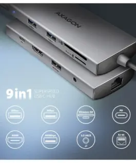 Alternative view of AXAGON HMC-8HLSA USB hub 8in1 5Gbps HDMI audio LAN PD
