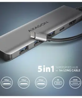 Alternative view of AXAGON HMC-5H USB hub 5in1 5Gb ps, 3xUSB, HDMI, PD100W