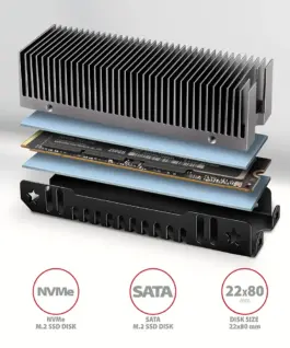 Alternative view of AXAGON CLR-M2XT passive ALU heatsink M.2 20mm heigh