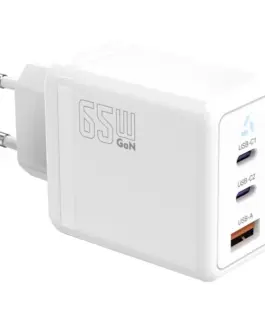 TB зарядно 2x USB C + USB A Power Delivery бял GaN 65W