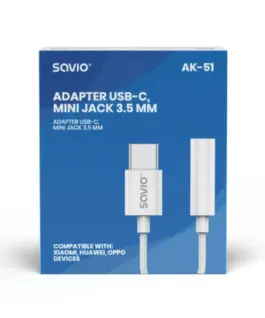 Alternative view of Savio адаптер AK-51 USB-C - Mini Jack 3,5mm, Xiaomi, Huawei, Oppo