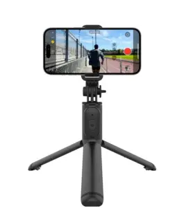 CRONG Compact selfie stick Bluetooth tripod черен