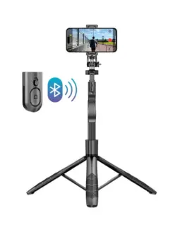 Alternative view of CRONG Aluminium selfie stick Bluetooth tripod черен
