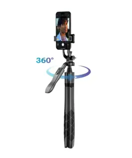 CRONG Aluminium selfie stick Bluetooth tripod черен