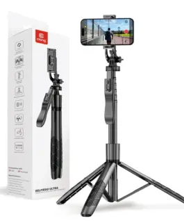 CRONG Aluminium selfie stick Bluetooth tripod черен