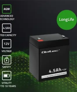 Alternative view of Qoltec Battery AGM 12V 4.5Ah max.1.35A
