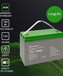 Alternative view of Qoltec Battery AGM 12V 100Ah max. 30A