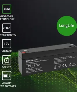 Alternative view of Qoltec AGM battery 12V 2.3Ah, max. 34.5A