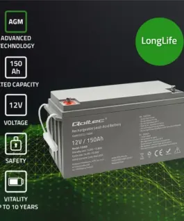 Alternative view of Qoltec AGM battery 12V 150Ah, max. 2250A