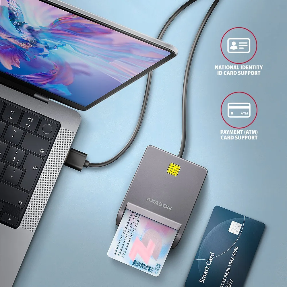 AXAGON Smart card reader CRE-SM3T USB 1.3m кабел - Image 3