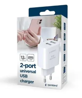 Alternative view of Gembird Ładowarka USB-Ax2 2.4A biała