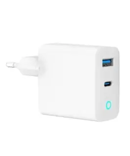 Gembird GaN USB-A USB-C зарядно LED 65W PD QC3.0 бял