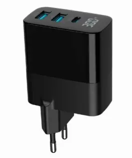 Gembird GaN зарядно 2xUSB-A 1xC LCD 30W PD QC3.0 черен - Image 3