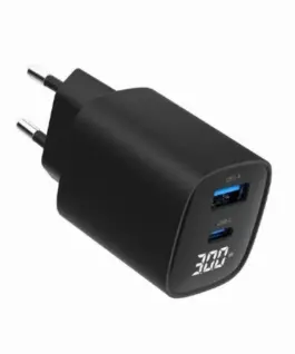 Gembird GaN зарядно USB-A USB-C LCD 30W PD QC3.0 черен