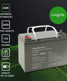Alternative view of Qoltec AGM battery 12V 36Ah max. 540A