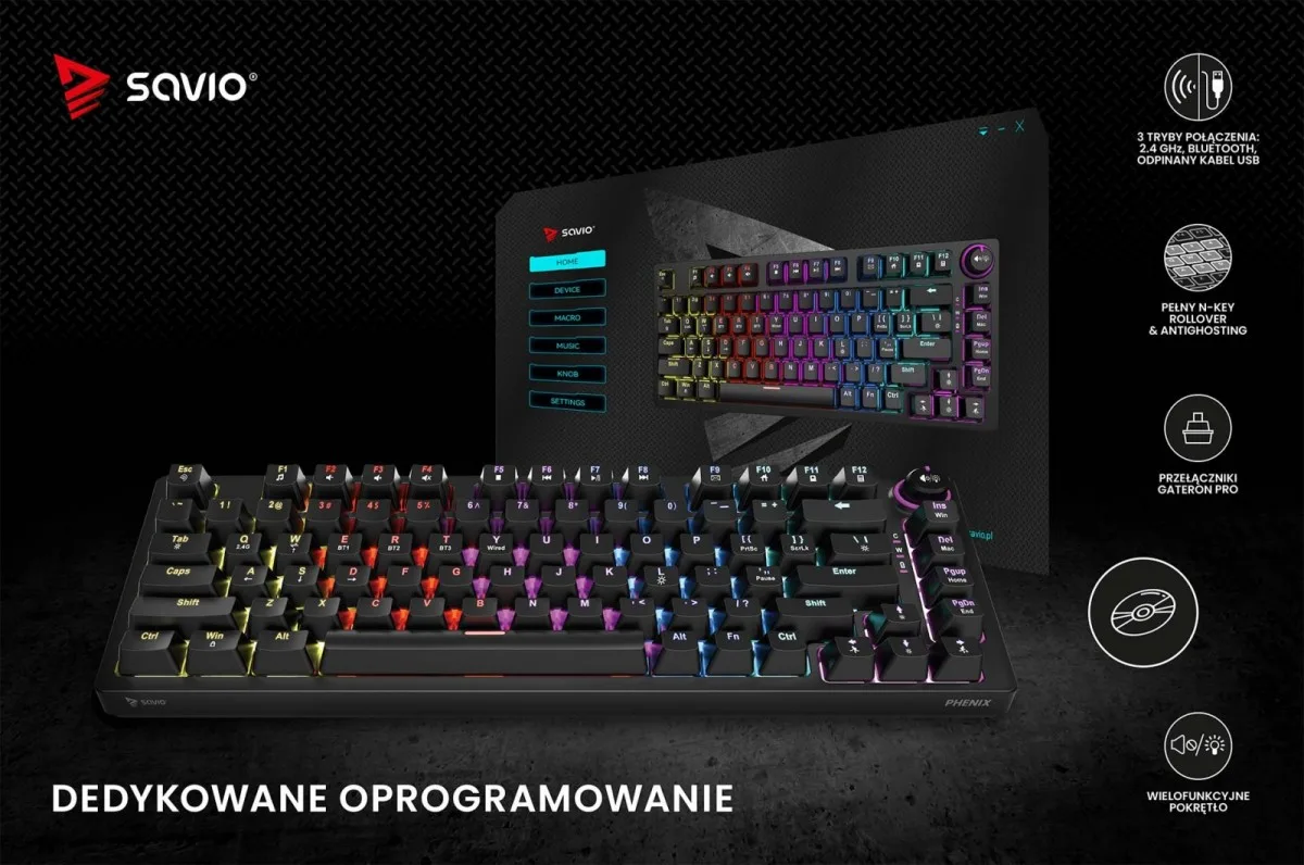 Savio Keyboard Phenix ABS червен Savio - Image 5