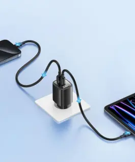USAMS зарядно 30W GaN LED USB+USB-C CC229 черен