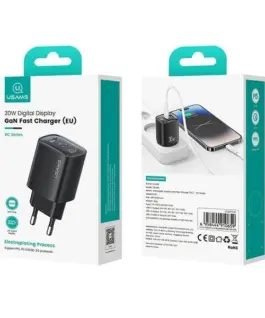 USAMS зарядно 30W GaN LED USB+USB-C CC229 черен