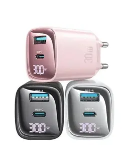 USAMS зарядно 30W GaN LED USB+USB-C CC229 черен