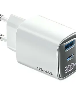 USAMS Charging 30W GaN LED USB+USB-C CC229 бял