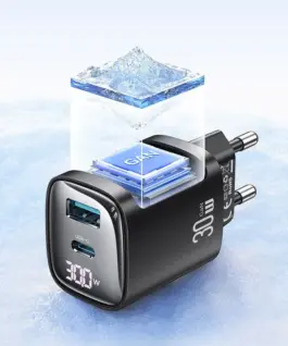USAMS Charging 30W GaN LED USB+USB-C CC229 бял