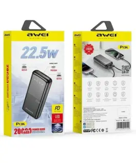 Alternative view of AWEI външна батерия 20000mAh P13K 22,5W 2xUSB + USB-C