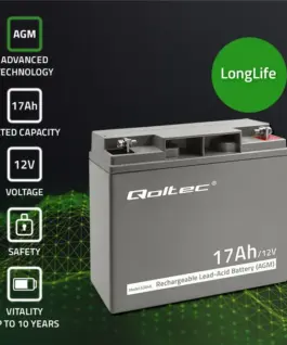 Alternative view of Qoltec Battery AGM 12V 17Ah max. 255A