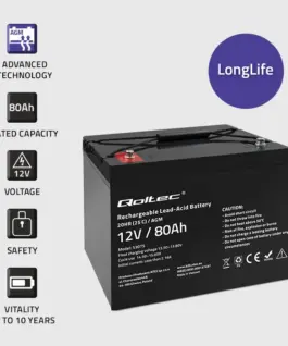 Alternative view of Qoltec AGM battery 12V 80Ah